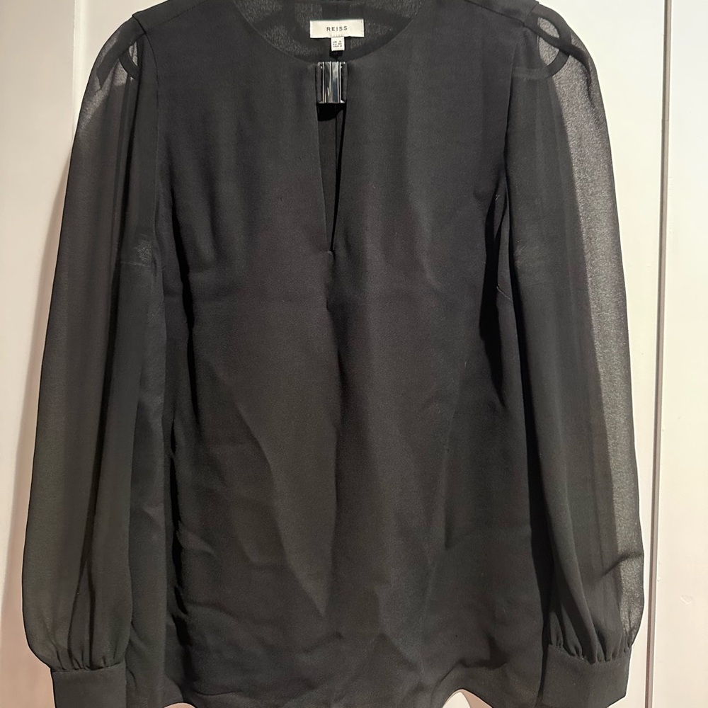Reiss Black Sheer Blouse with Long Sleeves